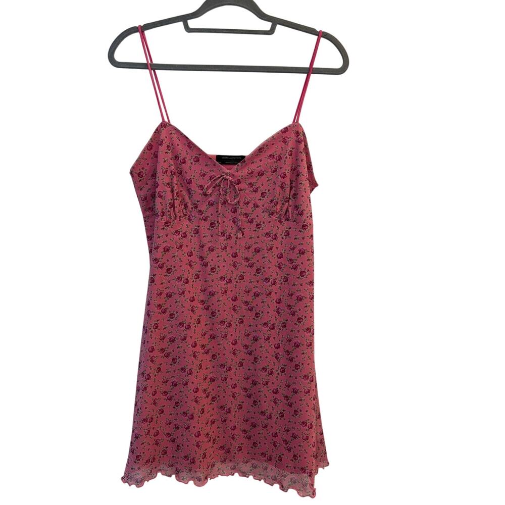 Urban Outfitters Pink Floral Mesh Mini Dress Y2K Coquette Romantics Size Large - Picture 2 of 5